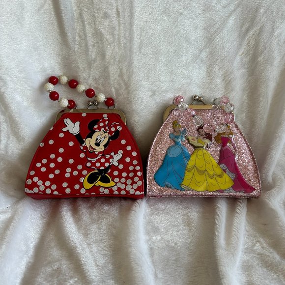 Disney Kids Purses (2) Minnie Mouse Princess Red Pink Beaded - Picture 1 of 8